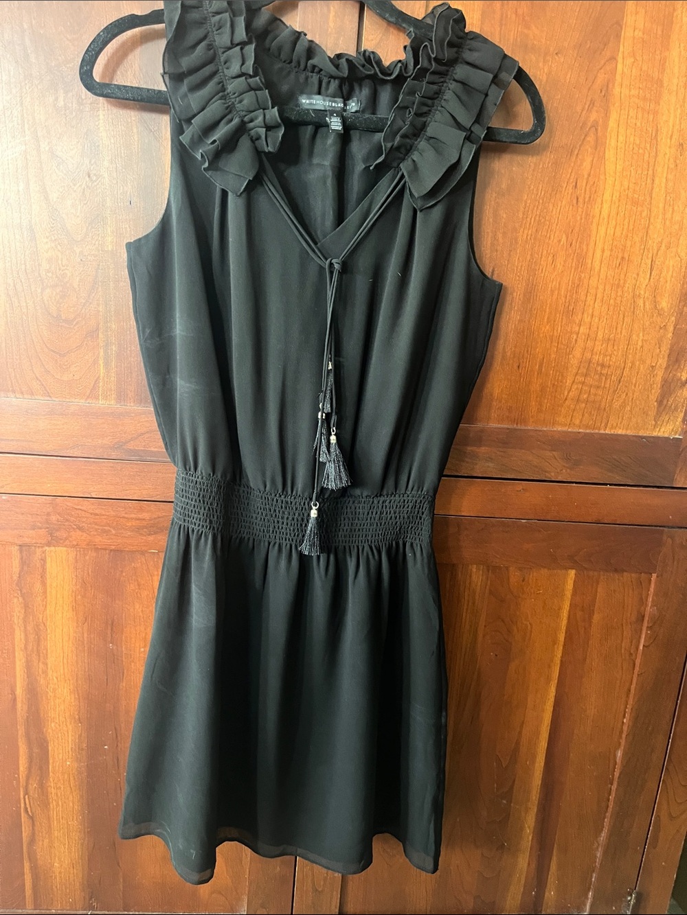 White House Black Market Black Ruffle-Tie Sleeveless Dress size 4